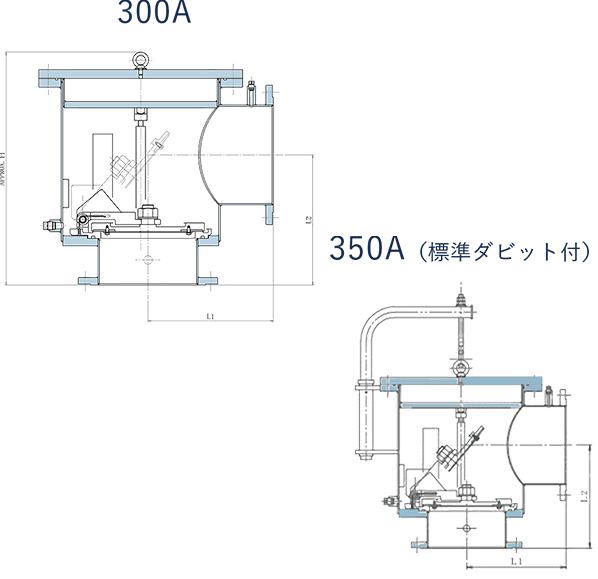 ECO FOOT（地上型フートバルブ）図面300A 350A（標準ダビット付）