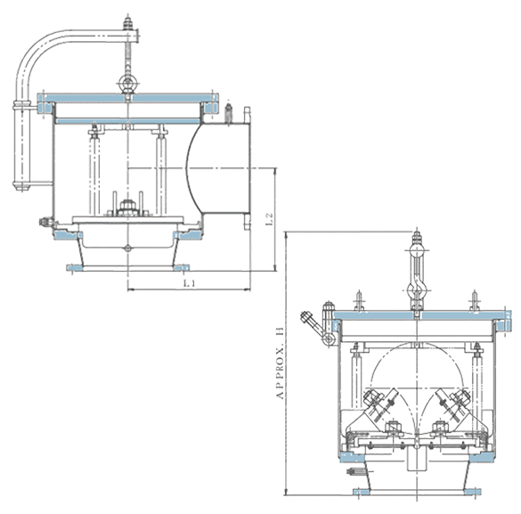 ECO FOOT（地上型フートバルブ）図面400A〜450A（標準ダビット付＋二枚弁体）